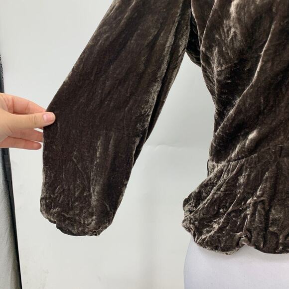 Ann Taylor Loft Jacket Womens 6 Chocolate Crushed Velvet Shawl Peplum Cropped - Picture 5 of 16